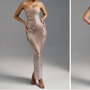 Oh polly Amaya embellished bandeau maxi dress almond